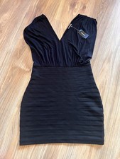 EXPRESS Black V-Neck Mini Dress with Pleated Fitted Waist Medium - NEW With Tag!