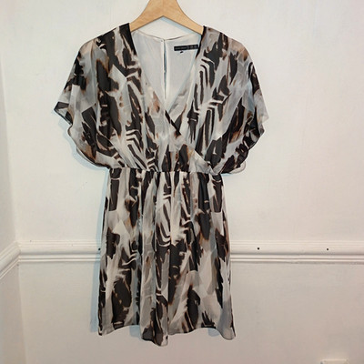 Atmosphere Damen Kleid Grau Größe UK 8 Schwarz Print V-Ausschnitt Abend Party Event