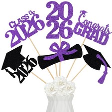 24Pcs 2026 Graduation Centerpieces Sticks Purple, Graduation 2026 Party Cente...