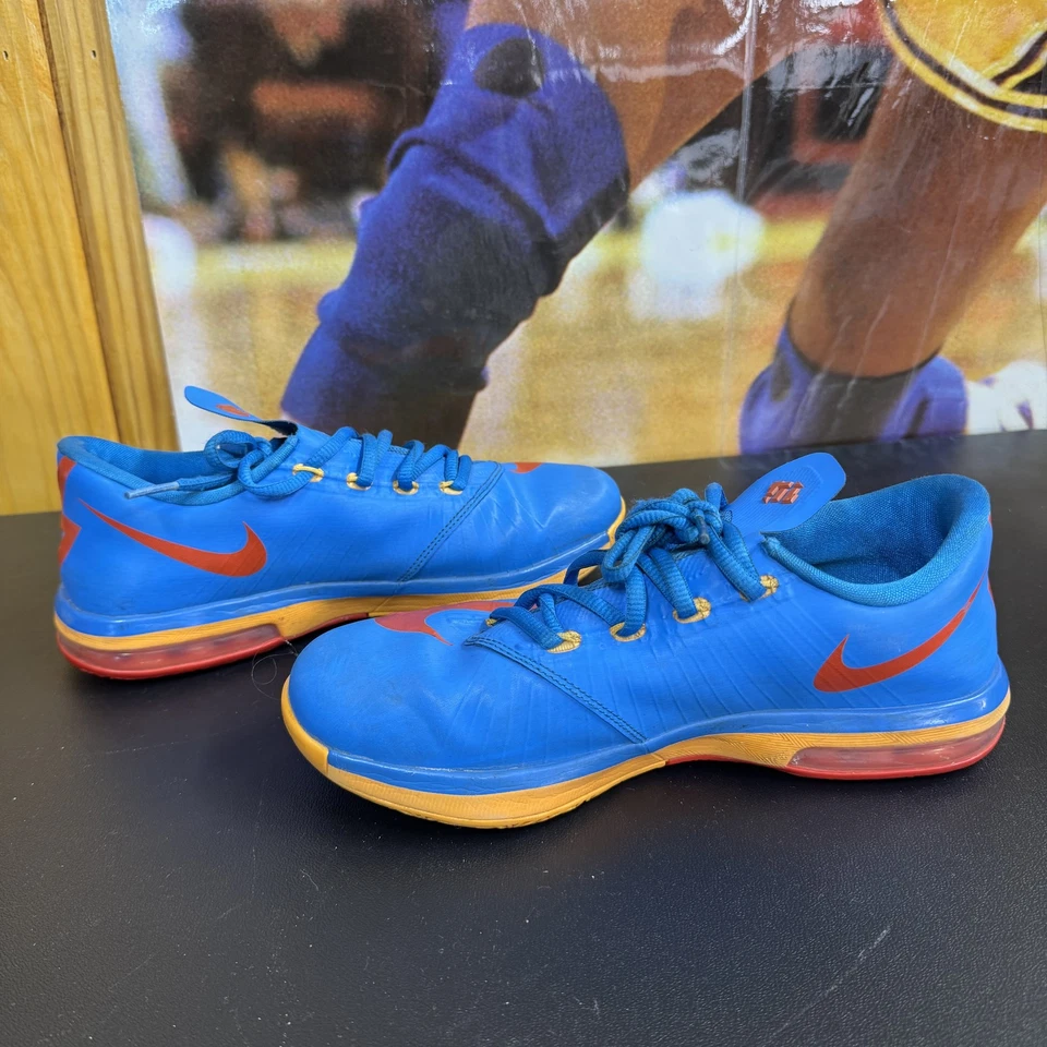 Nike KD 6 Zapatos Para Hombres Talla 5Y Azul Naranja Tenis de Baloncesto 599477-401 Thunder Foto 2 de 4