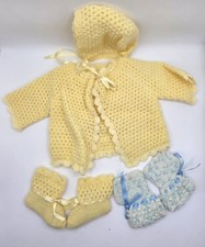 Vtg 80s Handmade Crochet Baby Layette Set 4 Piece Set 6 To 12 Months