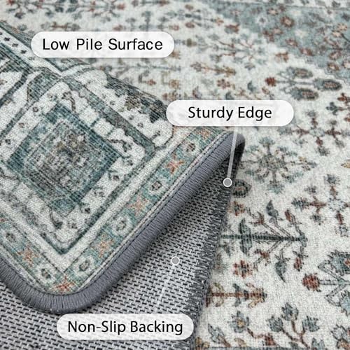 2x6 Hallway Runner Rug, Machine Washable Boho Vintage Runners Non 2X6 Green - Foto 5 di 6