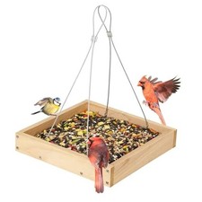 Platform Bird Feeder for Outdoor, Eco-Friendly Wood Hanging Tray Ready to Use