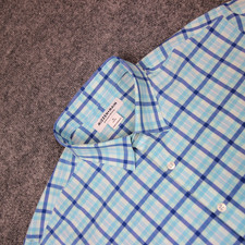 Mizzen Main Performance Button Down Shirt Men's XL Blue Check Classic