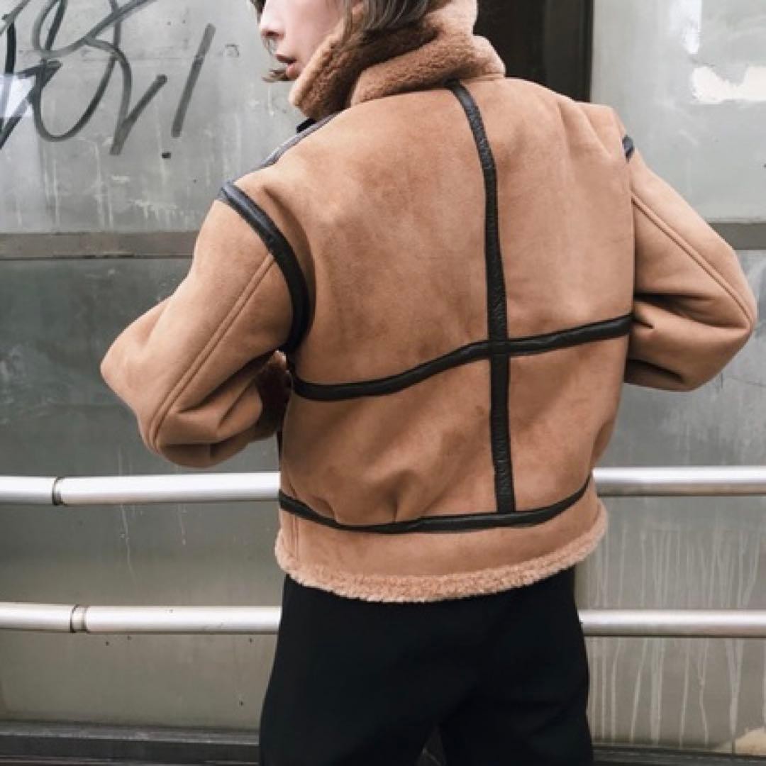 AMERI S Shearling Flight Jacket Brown Faux Mouton… - image 2