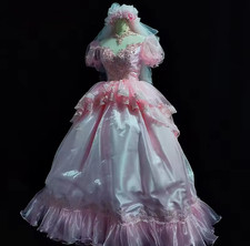 Princess Pink Wedding Dresses with Puff Sleeves Satin and Tulle Beaded Gowns