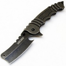AJBLADES-329SW Stonewash Cleaver Razor Spring Assisted Open Pocket Knife