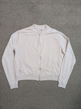 Womens L H&M Blush Light Pink Cuffed Crew Zipped Bomber Style Sweatshirt Jacket