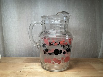 Hazel Atlas ATOMIC PINK BLACK POLKA DOT LEMONADE PITCHER Excellent Condition