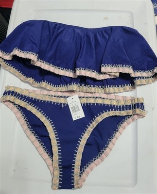 NWT Pilyq Platinum M Flutter Crochet Trim Top L Bikini Swim Bottom 118211