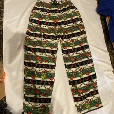 Dr Seuss Women  s The Grinch Pajama Pants Striped Soft Fleece Size S See Pics