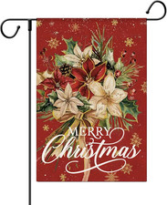 Floral Christmas Garden Flags 12X18 Double Sided- Merry Xmas Flower Yard Flag
