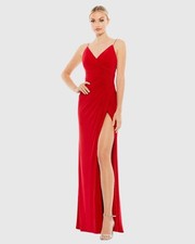 Ieena For Mac Duggal 26695 Red Faux Wrap V Neck Open Back Gown Dress Size 6