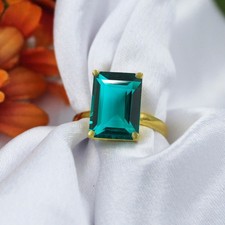 Engagement Gift Solid Women Teal Sapphire Octagon 10 x 14m Handmade Jewelry Ring