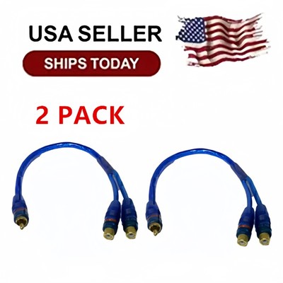 2 PACK RCA Y Splitter Audio Jack Cable Adapter 2 Female to 1 Male Connector Blue