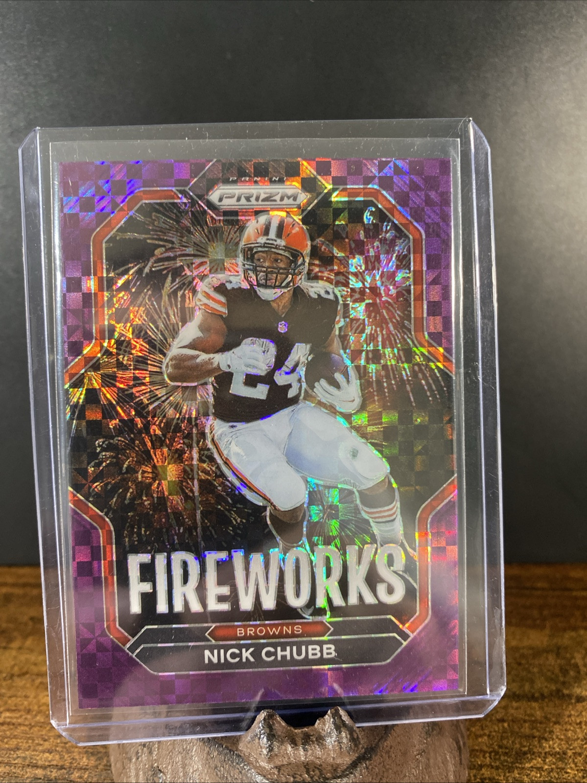 2022 Panini Prizm - Fireworks Purple Prizm #F-12 Nick Chubb /49
