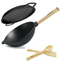 Ø24 Cm Wokpfanne 2,2 L Deckel-Bratpfanne Gusseisen Servierpfanne KüChenhelfer