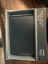 Perry Ellis Mens Portfolio Pebble Bifold Wallet Navy Leather