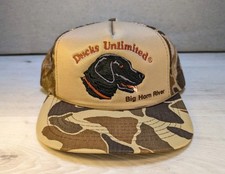 Vintage "Ducks Unlimited Big Horn River" Trucker Hat Cap Mesh Foam Snapback Camo
