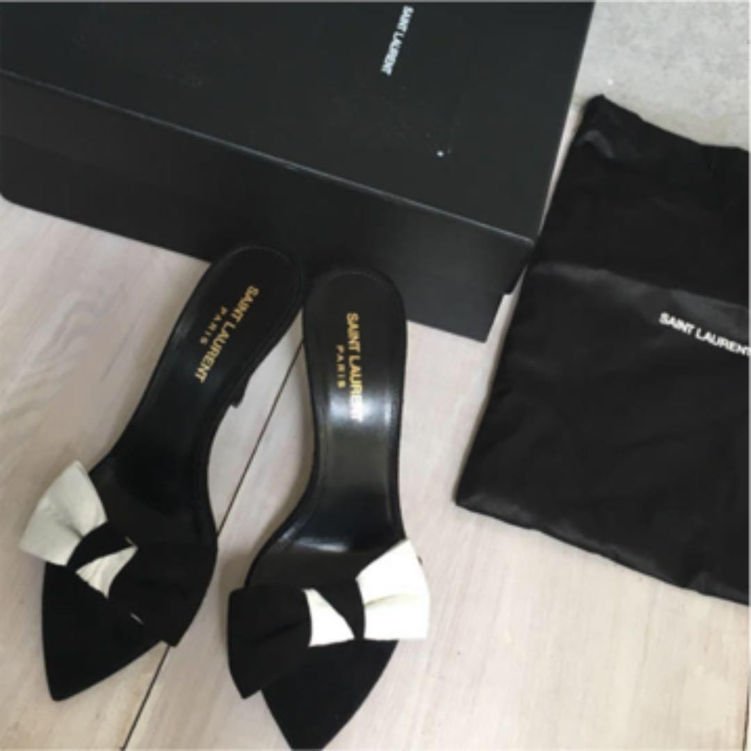 Saint Laurent sandali tacco nero nastro donna taglia EU 37 US 7 dal Giappone