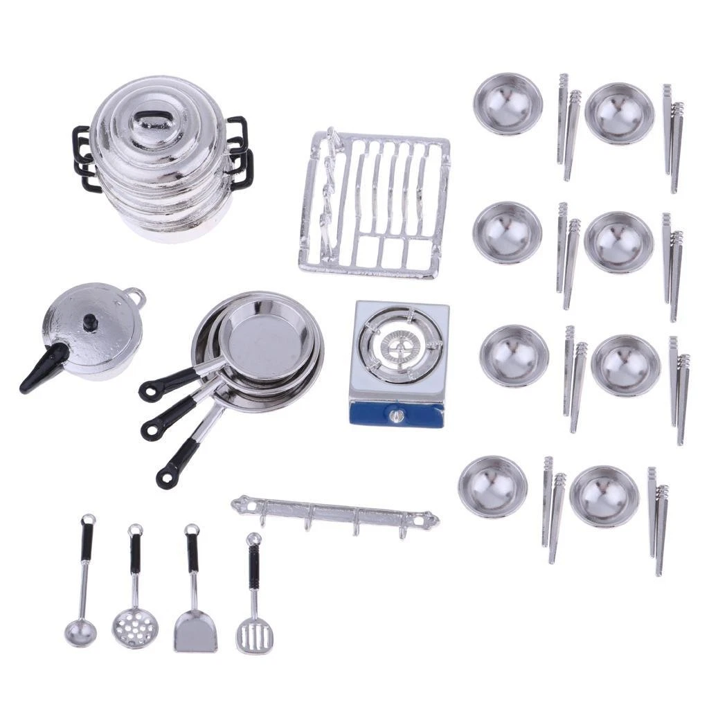 Set Cucina In Miniatura 21 Pezzi Scala 1:12 - Accessori Casa Delle Bambole Con Stoviglie, Posate E Bollitore