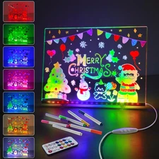 Acrylic Dry Erase Board with Light, 13.7"x10" 15 Colors LED Note Board with R...