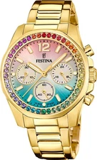 FESTINA F20609/5 Ladies Gold Tone Multi Colour CZ Bezel Chrono 2 Year Warranty