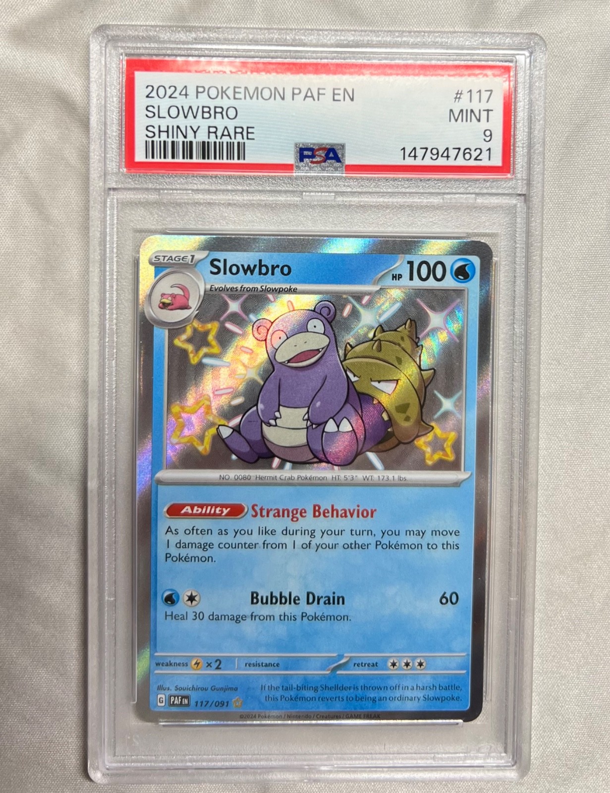 Pokemon-EN 2024 Paldean Fates Slowbro 117/091 Shiny Rare PSA 9 MINT
