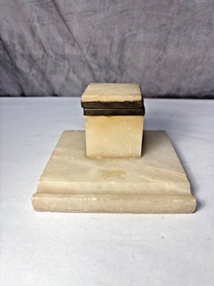 Antique White Alabaster Square Inkwell Dated on Bottom 1914 SI 32