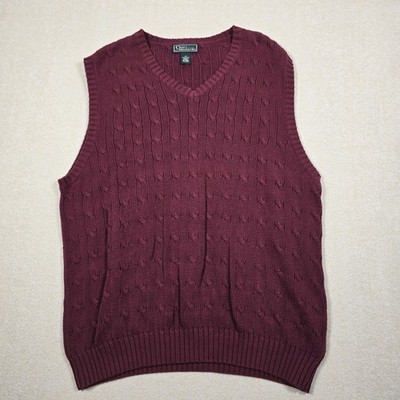 Croft & Barrow Sweater Vest Mens LT Burgundy Cable Knit Cotton Classic