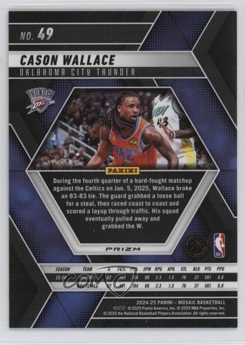 2024-25 Panini Mosaic Mosaic Prizm Cason Wallace #49 15vx - Picture 2 of 3