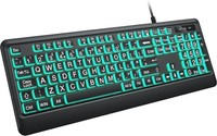 Large Print Backlit Keyboard, Wired USB Lighted Computer Keyboards with 7-Color