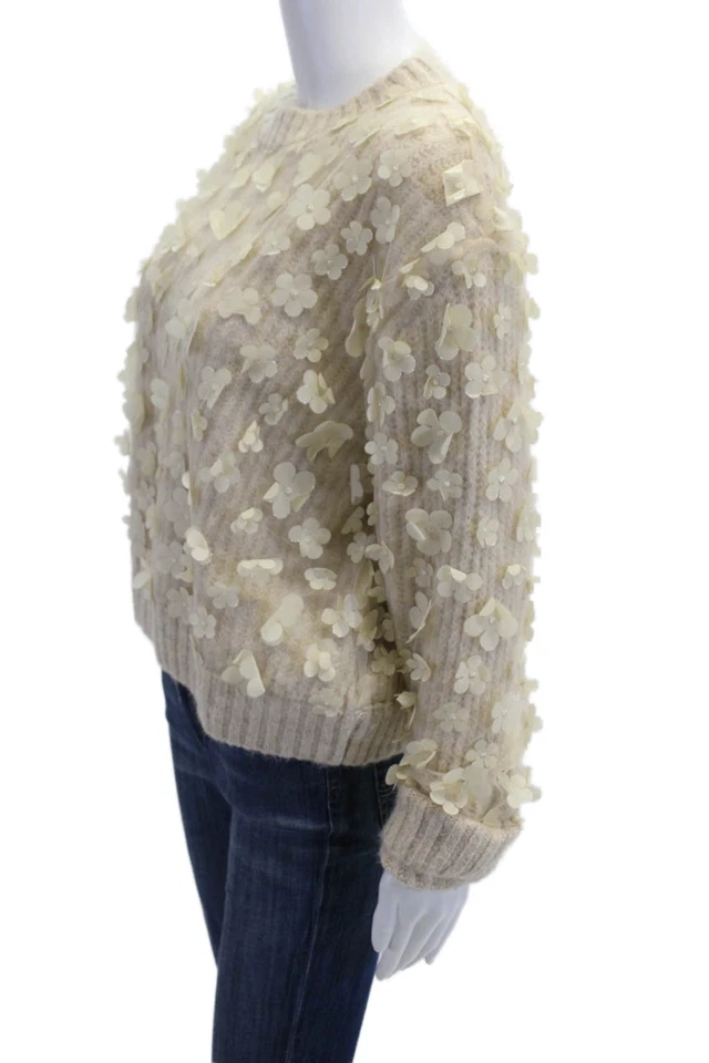 Suéter Suéter Zara Mujer Beige Floral Cuello Redondo Manga Larga Talla M Foto 2 de 4