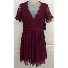 Lulus Angel in Disguise Burgundy Lace Skater Dress Size M  NWT