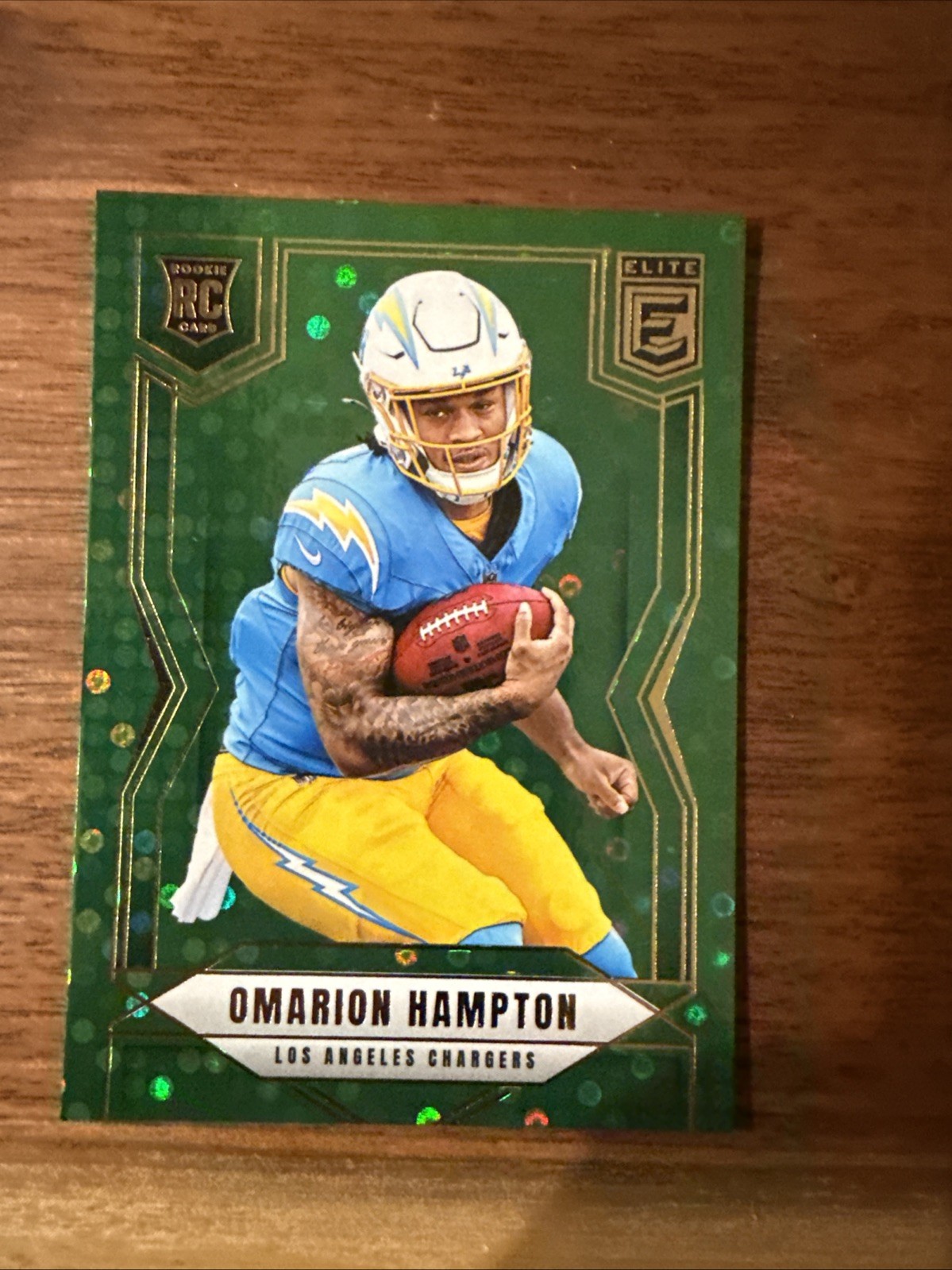 2025 Donruss Elite Omarion Hampton #132 Green Disco Los Angeles Chargers