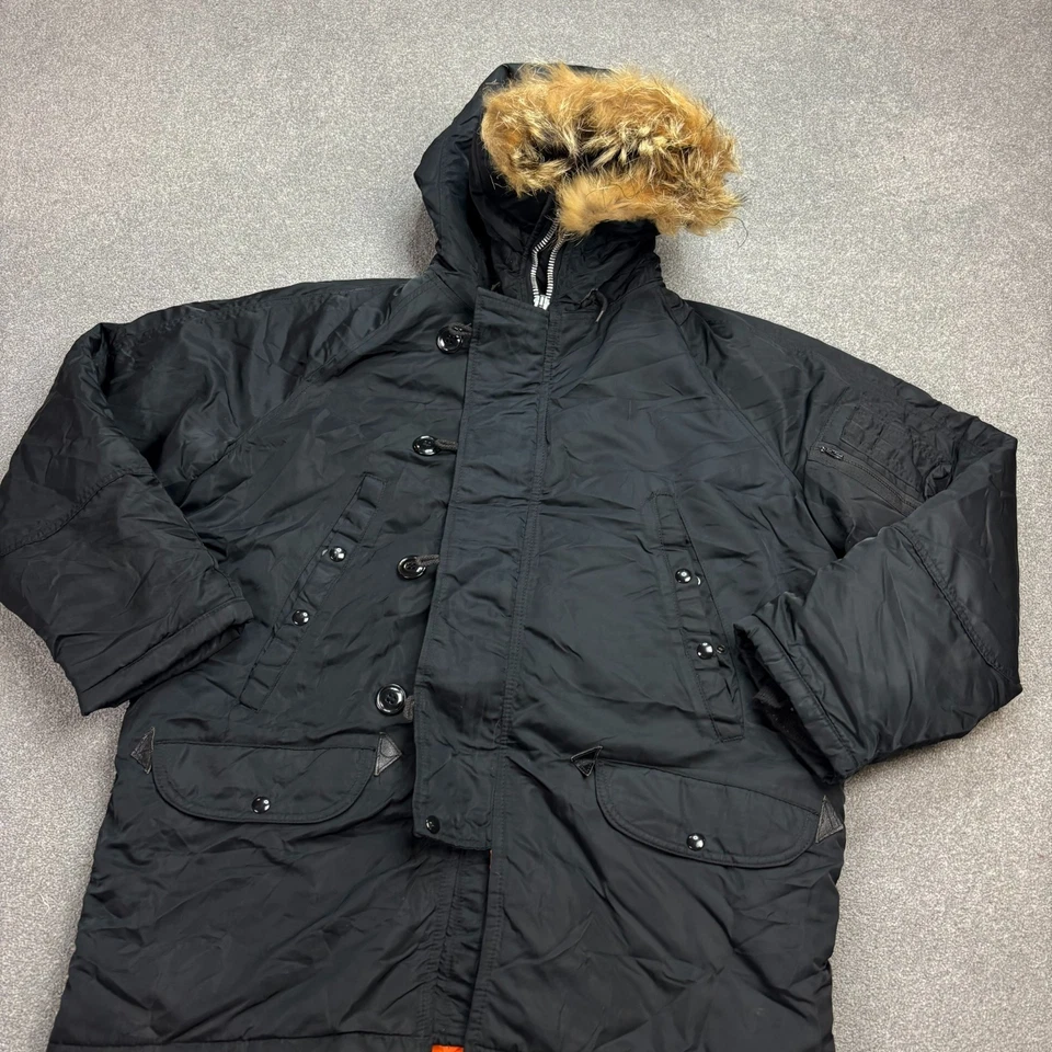 N 3B Jacket Adult Medium Black Army Extreme Cold Parka Snorkel Outdoor Hood Mens - Image 2 of 4