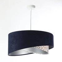 HäNgelampe Pendelleuchte Stoff Blau Beige Silber E27 Rund Ø 50 Cm Verstellbar