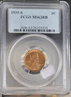 1935 S Lincoln Cent 1c PCGS MS63RB