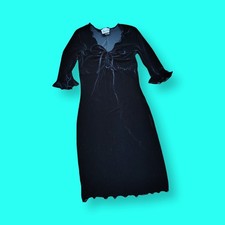 Vintage 90s Black Velvet Babydoll Knee Length Dress Small Whimsigoth Goth Style