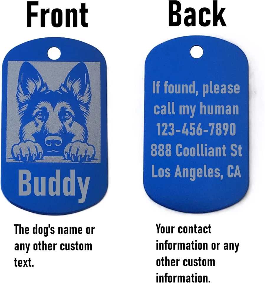Etiqueta de identificación de perro pastor alemán personalizada estilo militar - etiqueta de nombre para collar de mascotas Foto 3 de 4