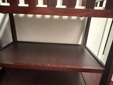 Brown Wooden Baby Changing Table with Pad and Storage Shelves for Nursery Room