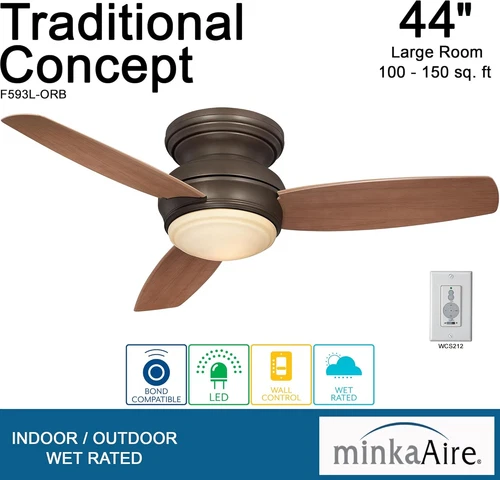 44" Oil Rubbed Bronze Flush Mount Ceiling Fan with 14W LED Light - Picture 4 of 9