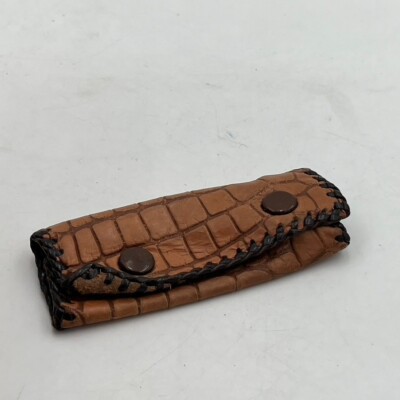 Vintage Genuine Leather Key Holder Case Keychain Hooks 4 Clips Faux Alligator
