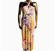 GUESS Women's $118 MULTI COLOR PRINT MATTE JERSEY HALTER LONG MAXI DRESS 14 NWT
