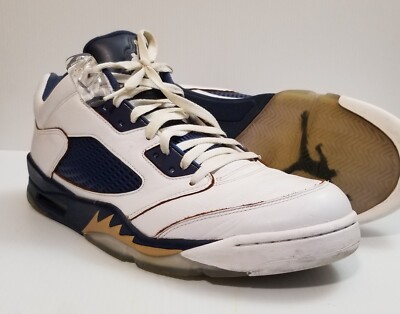 靴 Air Jordan 5 Nike Air Jordan 5 V Retro Low Dunk From Above White Blue Gold Sz