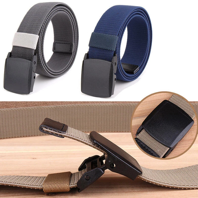 120cm Men's Elastic Stretch Nylon Belt with Plastic Buckle for Jeans