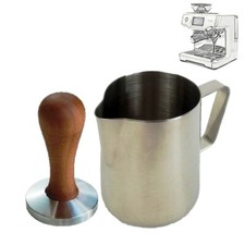 Aufschäumkännchen Edelstahl 600 ml & Tamper Holz Edel Plan 53 mm Sage Gastroback
