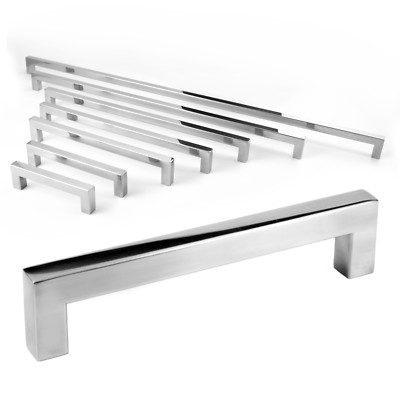 Square Bar Pull Stainless Steel Kitchen Cabinet Handle - Multi Size and Colors