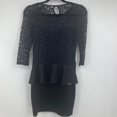 Kenzo, Kenzo Gold womens small party dress lace lined yoke peplum layered black
