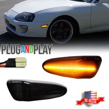 For 1997-1998 Toyota Supra Mk.4smoked Amber Led Front Bumper Side Marker Lights